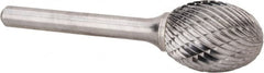 Atrax - 3/4" Cut Diam, 1/4" Shank Diam, Oval Head Double Cut Burr - Carbide, Radius End, 1" LOC, 2-3/4" OAL - Exact Tooling