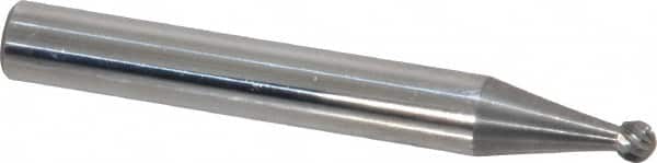 Atrax - 1/8" Cut Diam, 1/4" Shank Diam, Ball Head Single Cut Burr - Carbide, Radius End, 3/32" LOC, 2" OAL - Exact Tooling