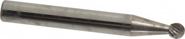 Atrax - 3/16" Cut Diam, 1/4" Shank Diam, Ball Head Single Cut Burr - Carbide, Radius End, 1/8" LOC, 2" OAL - Exact Tooling