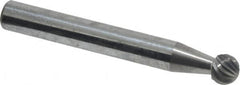 Atrax - 1/4" Cut Diam, 1/4" Shank Diam, Ball Head Single Cut Burr - Carbide, Radius End, 7/32" LOC, 2" OAL - Exact Tooling