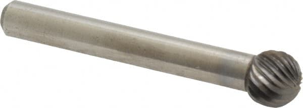 Atrax - 3/8" Cut Diam, 1/4" Shank Diam, Ball Head Single Cut Burr - Carbide, Radius End, 5/16" LOC, 2-1/8" OAL - Exact Tooling