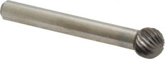 Atrax - 3/8" Cut Diam, 1/4" Shank Diam, Ball Head Single Cut Burr - Carbide, Radius End, 5/16" LOC, 2-1/8" OAL - Exact Tooling