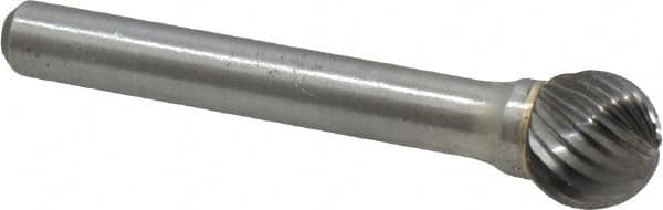Atrax - 7/16" Cut Diam, 1/4" Shank Diam, Ball Head Single Cut Burr - Carbide, Radius End, 3/8" LOC, 2-3/16" OAL - Exact Tooling