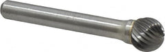 Atrax - 7/16" Cut Diam, 1/4" Shank Diam, Ball Head Single Cut Burr - Carbide, Radius End, 3/8" LOC, 2-3/16" OAL - Exact Tooling