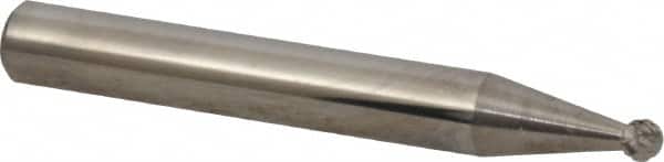 Atrax - 1/8" Cut Diam, 1/4" Shank Diam, Ball Head Double Cut Burr - Carbide, Radius End, 3/32" LOC, 2" OAL - Exact Tooling