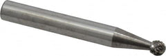 Atrax - 3/16" Cut Diam, 1/4" Shank Diam, Ball Head Double Cut Burr - Carbide, Radius End, 1/8" LOC, 2" OAL - Exact Tooling