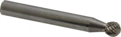 Atrax - 1/4" Cut Diam, 1/4" Shank Diam, Ball Head Double Cut Burr - Carbide, Radius End, 7/32" LOC, 2" OAL - Exact Tooling