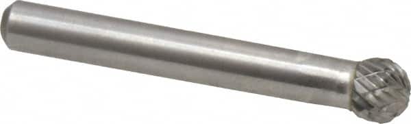 Atrax - 5/16" Cut Diam, 1/4" Shank Diam, Ball Head Double Cut Burr - Carbide, Radius End, 1/4" LOC, 2-1/32" OAL - Exact Tooling