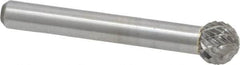 Atrax - 3/8" Cut Diam, 1/4" Shank Diam, Ball Head Double Cut Burr - Carbide, Radius End, 5/16" LOC, 2-1/8" OAL - Exact Tooling