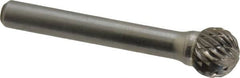 Atrax - 7/16" Cut Diam, 1/4" Shank Diam, Ball Head Double Cut Burr - Carbide, Radius End, 3/8" LOC, 2-3/16" OAL - Exact Tooling
