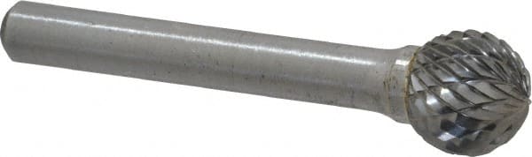 Atrax - 1/2" Cut Diam, 1/4" Shank Diam, Ball Head Double Cut Burr - Carbide, Radius End, 7/16" LOC, 2-1/4" OAL - Exact Tooling