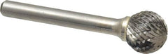 Atrax - 5/8" Cut Diam, 1/4" Shank Diam, Ball Head Double Cut Burr - Carbide, Radius End, 9/16" LOC, 2-5/16" OAL - Exact Tooling
