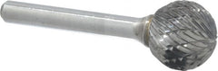 Atrax - 3/4" Cut Diam, 1/4" Shank Diam, Ball Head Double Cut Burr - Carbide, Radius End, 11/16" LOC, 2-7/16" OAL - Exact Tooling