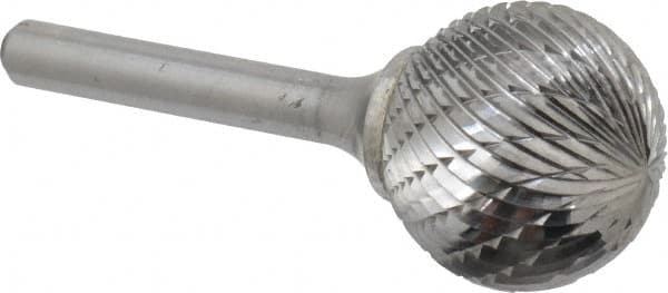 Atrax - 1" Cut Diam, 1/4" Shank Diam, Ball Head Double Cut Burr - Carbide, Radius End, 15/16" LOC, 2-11/16" OAL - Exact Tooling