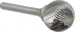 Atrax - 1" Cut Diam, 1/4" Shank Diam, Ball Head Double Cut Burr - Carbide, Radius End, 15/16" LOC, 2-11/16" OAL - Exact Tooling