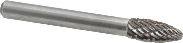 Atrax - 5/16" Cut Diam, 1/4" Shank Diam, Flame Head Double Cut Burr - Carbide, Radius End, 3/4" LOC, 2-1/2" OAL - Exact Tooling
