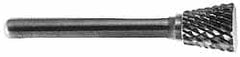 SGS Pro - 5/8" Cut Diam, 1/4" Shank Diam, Inverted Cone Head Single Cut Burr - Carbide, Flat End, 3/4" LOC - Exact Tooling