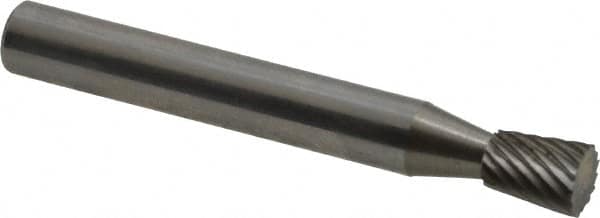 Atrax - 1/4" Cut Diam, 1/4" Shank Diam, Inverted Cone Head Single Cut Burr - Carbide, Flat End, 5/16" LOC, 2" OAL - Exact Tooling