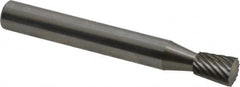 Atrax - 1/4" Cut Diam, 1/4" Shank Diam, Inverted Cone Head Single Cut Burr - Carbide, Flat End, 5/16" LOC, 2" OAL - Exact Tooling