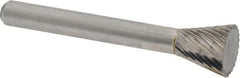Atrax - 1/2" Cut Diam, 1/4" Shank Diam, Inverted Cone Head Single Cut Burr - Carbide, Flat End, 1/2" LOC, 2-1/4" OAL - Exact Tooling