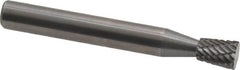 Atrax - 1/4" Cut Diam, 1/4" Shank Diam, Inverted Cone Head Double Cut Burr - Carbide, Flat End, 5/16" LOC, 2" OAL - Exact Tooling