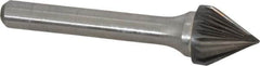 Atrax - 1/2" Cut Diam, 1/4" Shank Diam, Taper Head Single Cut Burr - Carbide, Radius End, 7/16" LOC, 2-3/16" OAL - Exact Tooling