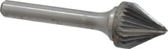 Atrax - 5/8" Cut Diam, 1/4" Shank Diam, Taper Head Single Cut Burr - Carbide, Radius End, 9/16" LOC, 2-5/16" OAL - Exact Tooling