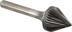Atrax - 3/4" Cut Diam, 1/4" Shank Diam, Taper Head Single Cut Burr - Carbide, Radius End, 11/16" LOC, 2-7/16" OAL - Exact Tooling