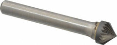 Atrax - 3/8" Cut Diam, 1/4" Shank Diam, Cone Head Single Cut Burr - Carbide, Point End, 3/16" LOC, 2-1/4" OAL - Exact Tooling