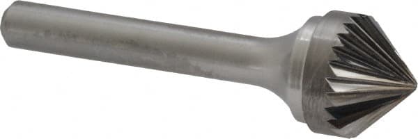 Atrax - 5/8" Cut Diam, 1/4" Shank Diam, Cone Head Single Cut Burr - Carbide, Point End, 5/16" LOC, 2-1/16" OAL - Exact Tooling