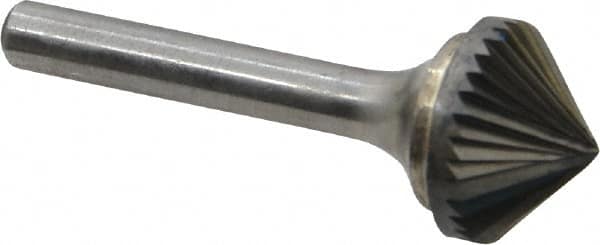 Atrax - 3/4" Cut Diam, 1/4" Shank Diam, Cone Head Single Cut Burr - Carbide, Point End, 3/8" LOC, 2-1/8" OAL - Exact Tooling