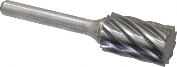 Atrax - 5/8" Cut Diam, 1/4" Shank Diam, Cylinder Head Fluted Cut Burr - Flat End, 1" LOC, 2-3/4" OAL - Exact Tooling