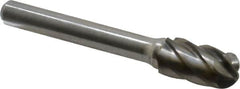 Atrax - 3/8" Cut Diam, 1/4" Shank Diam, Cylinder with Radius Head Fluted Cut Burr - Radius End, 3/4" LOC, 2-1/2" OAL - Exact Tooling