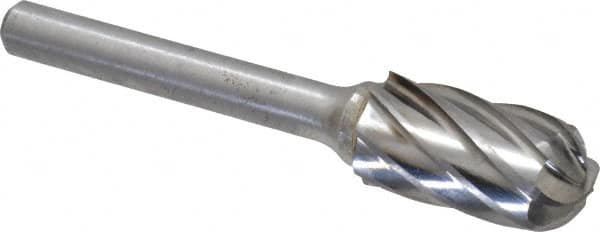 Atrax - 1/2" Cut Diam, 1/4" Shank Diam, Cylinder with Radius Head Fluted Cut Burr - Radius End, 1" LOC, 2-3/4" OAL - Exact Tooling