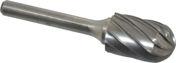 Atrax - 5/8" Cut Diam, 1/4" Shank Diam, Cylinder with Radius Head Fluted Cut Burr - Radius End, 1" LOC, 2-3/4" OAL - Exact Tooling
