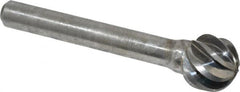 Atrax - 1/2" Cut Diam, 1/4" Shank Diam, Ball Head Fluted Cut Burr - Radius End, 1/4" LOC, 2-13/64" OAL - Exact Tooling