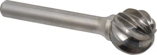 Atrax - 5/8" Cut Diam, 1/4" Shank Diam, Ball Head Fluted Cut Burr - Radius End, 1/4" LOC, 2-5/16" OAL - Exact Tooling