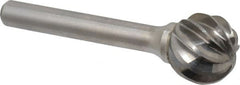 Atrax - 5/8" Cut Diam, 1/4" Shank Diam, Ball Head Fluted Cut Burr - Radius End, 1/4" LOC, 2-5/16" OAL - Exact Tooling
