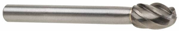 Atrax - 3/8" Cut Diam, 1/4" Shank Diam, Oval Head Fluted Cut Burr - Radius End, 5/8" LOC, 2-3/8" OAL - Exact Tooling