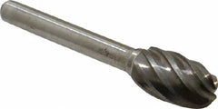 Atrax - 1/2" Cut Diam, 1/4" Shank Diam, Oval Head Fluted Cut Burr - Radius End, 7/8" LOC, 2-5/8" OAL - Exact Tooling