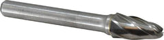Atrax - 3/8" Cut Diam, 1/4" Shank Diam, Tree with Radius Head Fluted Cut Burr - Radius End, 3/4" LOC, 2-1/2" OAL - Exact Tooling