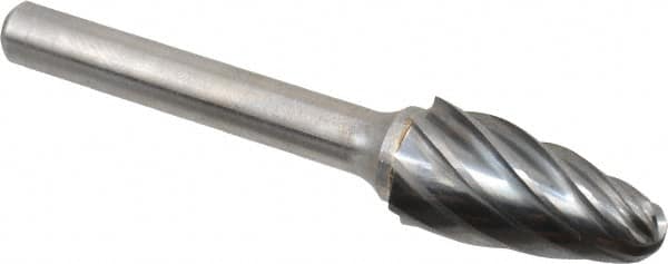 Atrax - 1/2" Cut Diam, 1/4" Shank Diam, Tree with Radius Head Fluted Cut Burr - Radius End, 1" LOC, 2-3/4" OAL - Exact Tooling