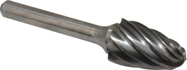 Atrax - 5/8" Cut Diam, 1/4" Shank Diam, Tree with Radius Head Fluted Cut Burr - Radius End, 1" LOC, 2-3/4" OAL - Exact Tooling