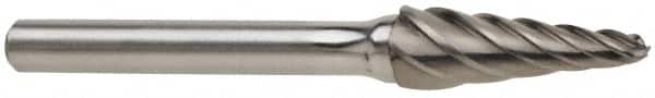 Atrax - 5/8" Cut Diam, 1/4" Shank Diam, Taper Head Fluted Cut Burr - Radius End, 1-5/16" LOC, 3-3/16" OAL - Exact Tooling