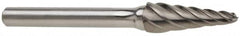 Atrax - 5/8" Cut Diam, 1/4" Shank Diam, Taper Head Fluted Cut Burr - Radius End, 1-5/16" LOC, 3-3/16" OAL - Exact Tooling