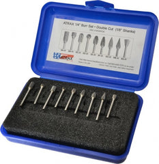 Atrax - 9 Piece, 1/8" Shank Burr Set - Tungsten Carbide, Multiple Head Shape - Exact Tooling