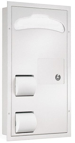 Bradley - Washroom Partition Stainless Steel Waste Receptacle/Toilet Seat Cover Dispenser - 17-1/8 Inch Long x 4-1/2 Inch Deep x 30-5/8 Inch High, Gray - Exact Tooling