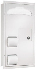 Bradley - Washroom Partition Stainless Steel Waste Receptacle/Toilet Seat Cover Dispenser - 17-1/8 Inch Long x 4-1/2 Inch Deep x 30-5/8 Inch High, Gray - Exact Tooling
