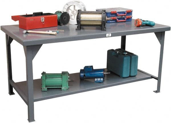 Strong Hold - 48 Wide x 30" Deep x 34" High, ABS Work Table - Flat Top, Angle Legs, Dark Gray - Exact Tooling