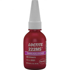 Loctite - 10 mL Bottle, Purple, Low Strength Liquid Threadlocker - Series 222, 24 hr Full Cure Time, Hand Tool Removal - Exact Tooling